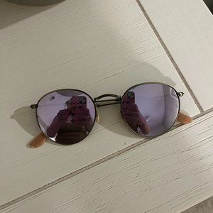 Ray Ban Round Flash Lens Purple/Gold Sunglasses
